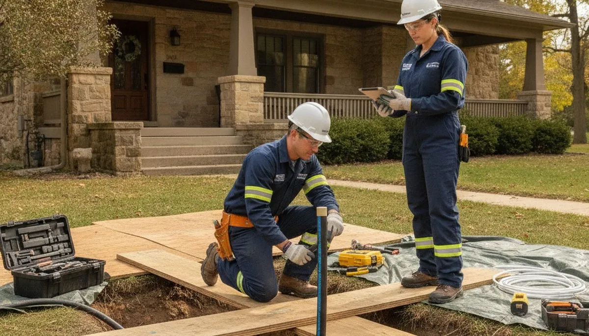 Bloomington, IN plumbing repair technician fixing a residential pipe leak