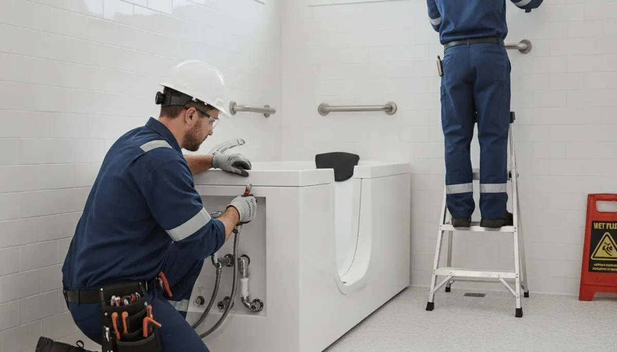 Bloomington, IN plumber installing a walk-in tub for safer home bathing